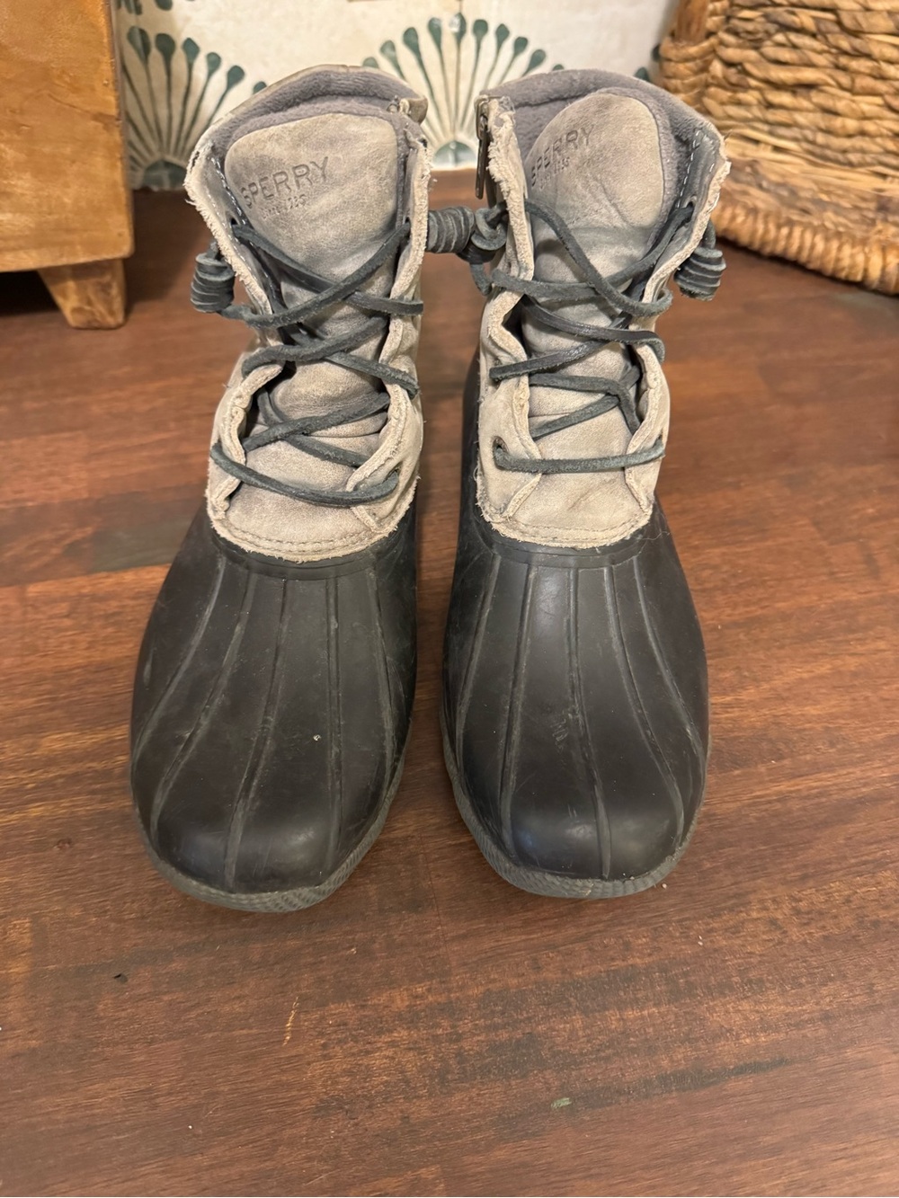 Sperry Gray Suede and Black Rubber Women's Winter Rain Boots/duck boots